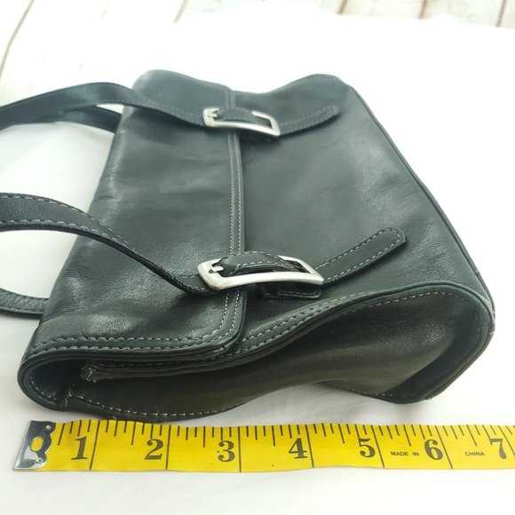 Tignanello Womens Black Leather Double Handles Buckle Straps Shoulder Bag - Picture 7 of 14